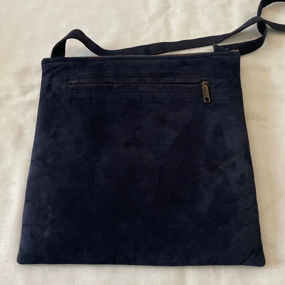 Boho Crossbody‎ Handbag Suede-Feel Embroidered Navy & Orange Floral
